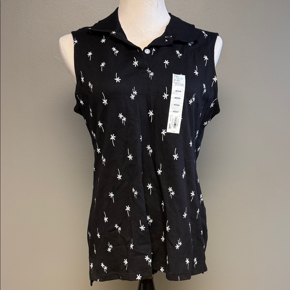 Croft & Barrow Palm Print Sleeveless Polo Top NWT Size M
